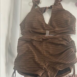 Brown Textured Two-Piece Set